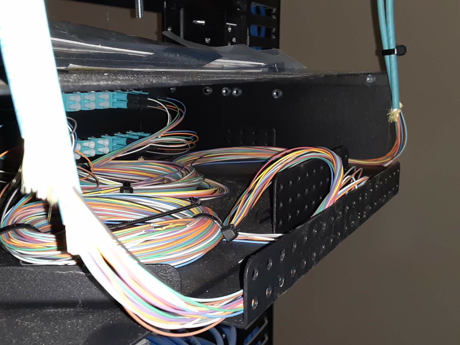 Fiber breakout and patch panel tray terminated by Brightwire Electric